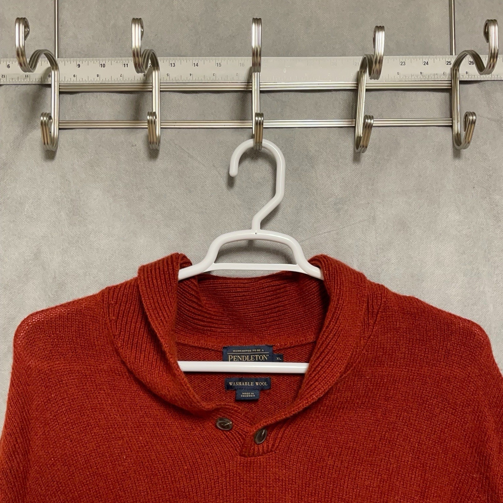 Pendleton Sweater Men Xl Rust Henley Cable Knit Washable Shetland Wool Outdoor